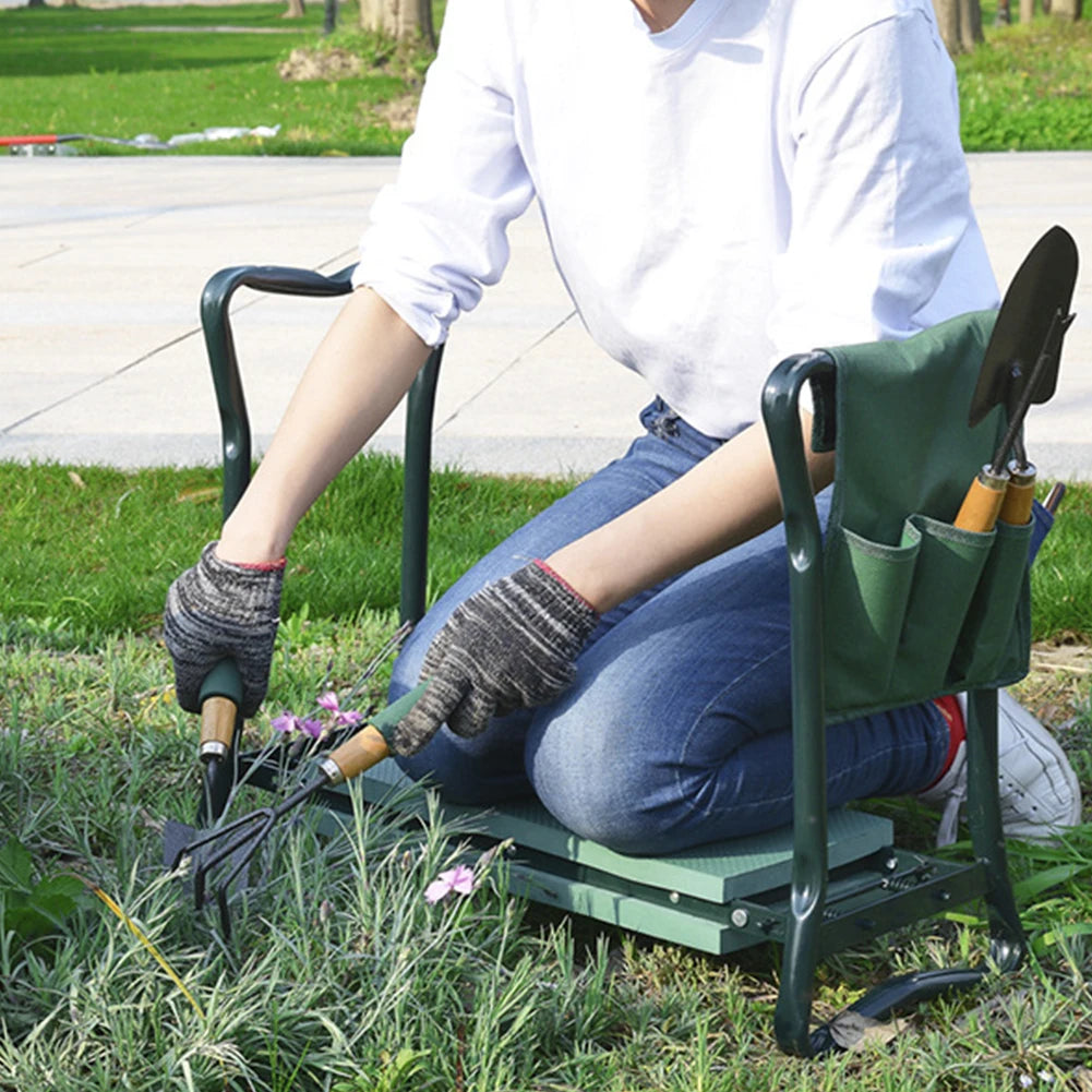 SucceBuy Garden Kneeler and Seat 6 inch Wide Kneeling Pad Heavy Duty Garden Kneeling Stool Folding Garden Seat with 2 Tool Bags