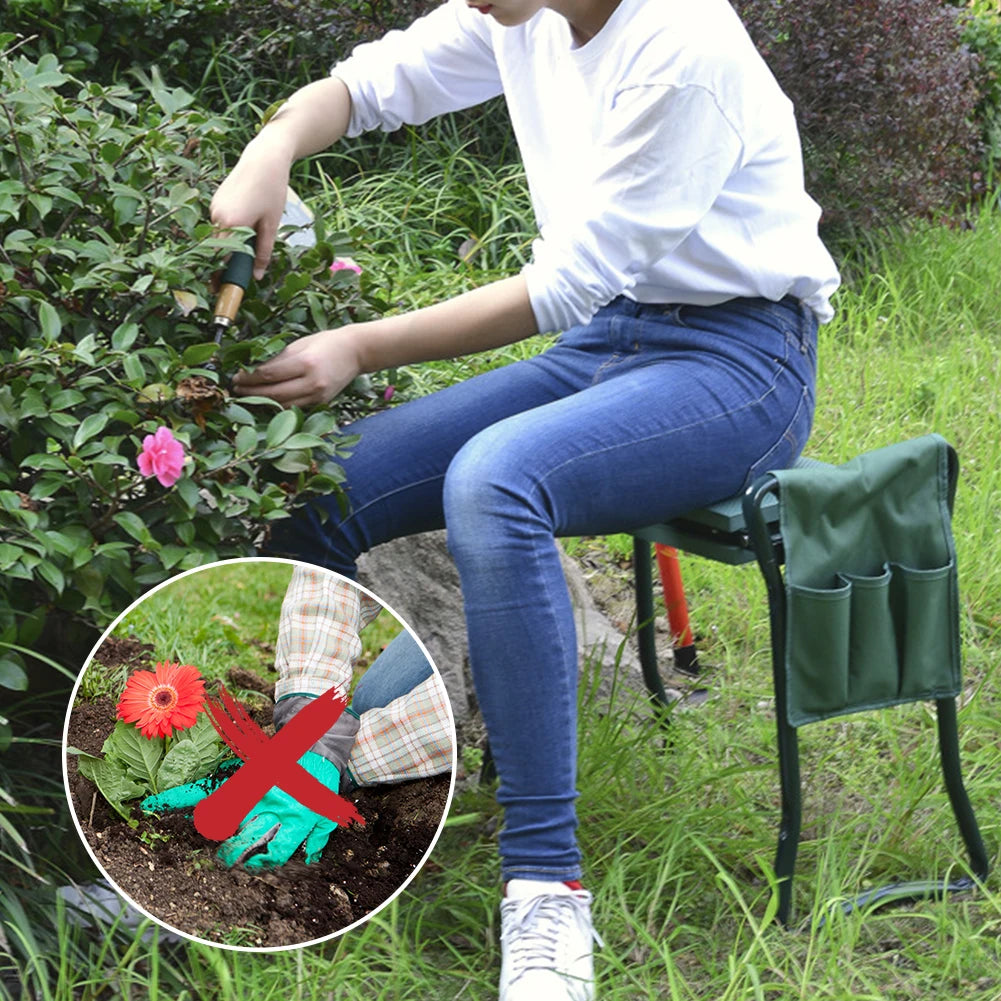 SucceBuy Garden Kneeler and Seat 6 inch Wide Kneeling Pad Heavy Duty Garden Kneeling Stool Folding Garden Seat with 2 Tool Bags