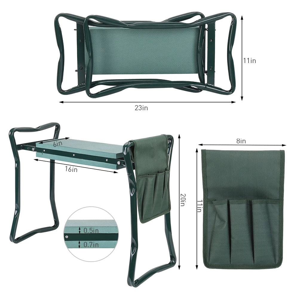 SucceBuy Garden Kneeler and Seat 6 inch Wide Kneeling Pad Heavy Duty Garden Kneeling Stool Folding Garden Seat with 2 Tool Bags