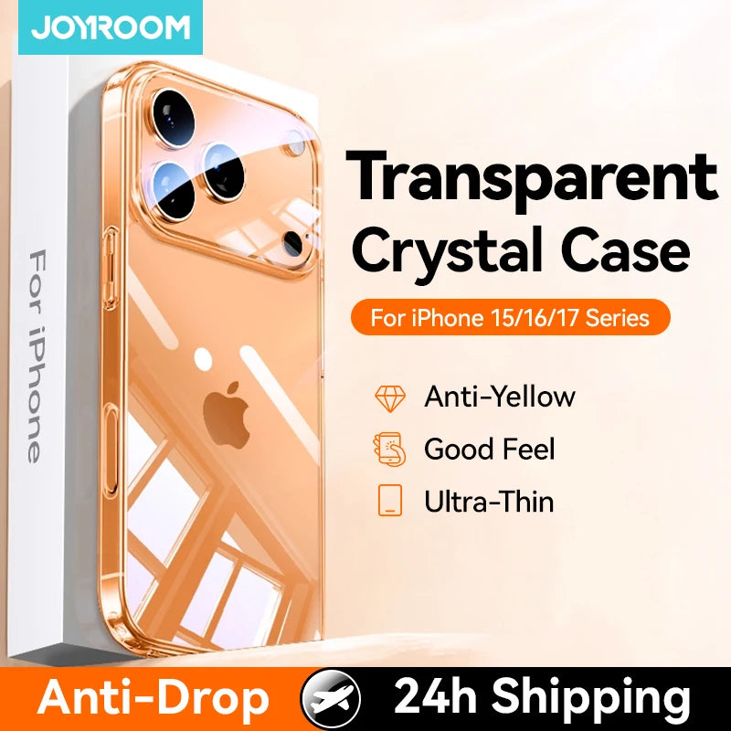 Joyroom For iPhone 17 16 15 Pro Max Case Lens Protection Anti-Yellow Case For iPhone 17 16 Pro Max Transparent Shockproof Cover