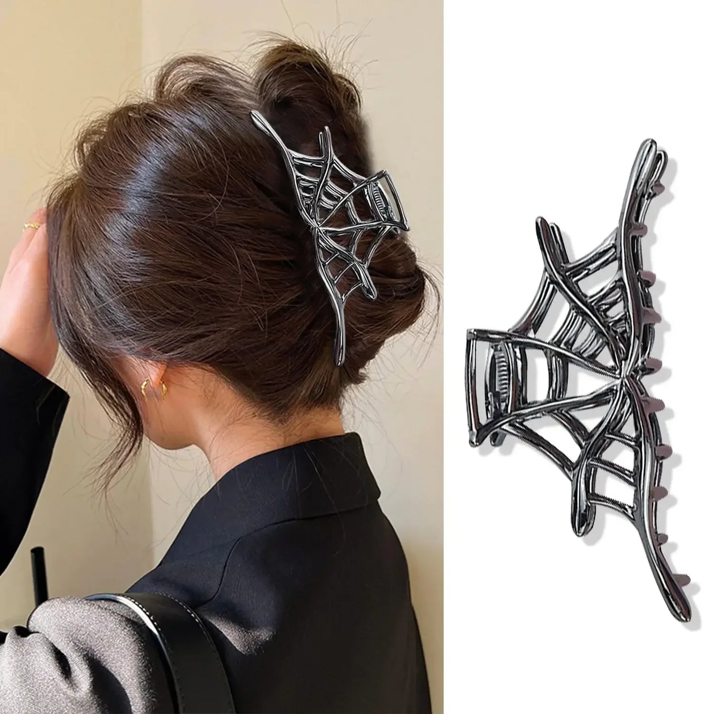Halloween Spider Skeleton Hair Claw Clips for Women Jewelry Accessories Black Silver Gold Large Barrette Party Headwear