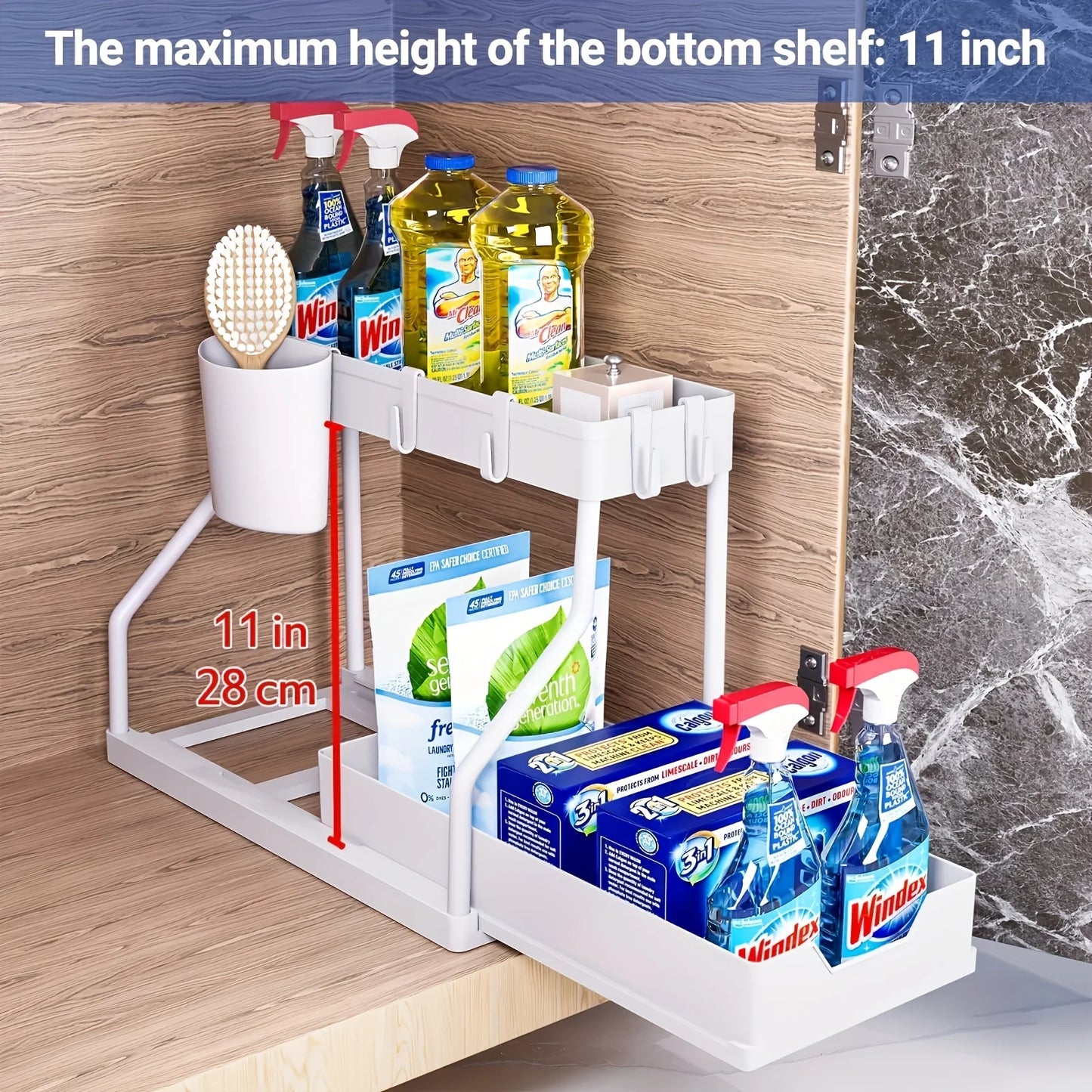 Space Saving 2 Tier Pull Out Storage Box Durable Large Capacity Kitchen Bathroom Essential Drawer Organizer