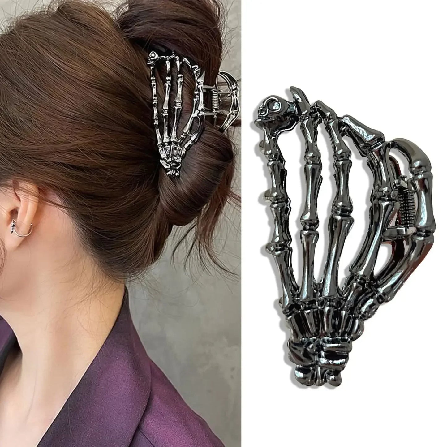 Halloween Spider Skeleton Hair Claw Clips for Women Jewelry Accessories Black Silver Gold Large Barrette Party Headwear