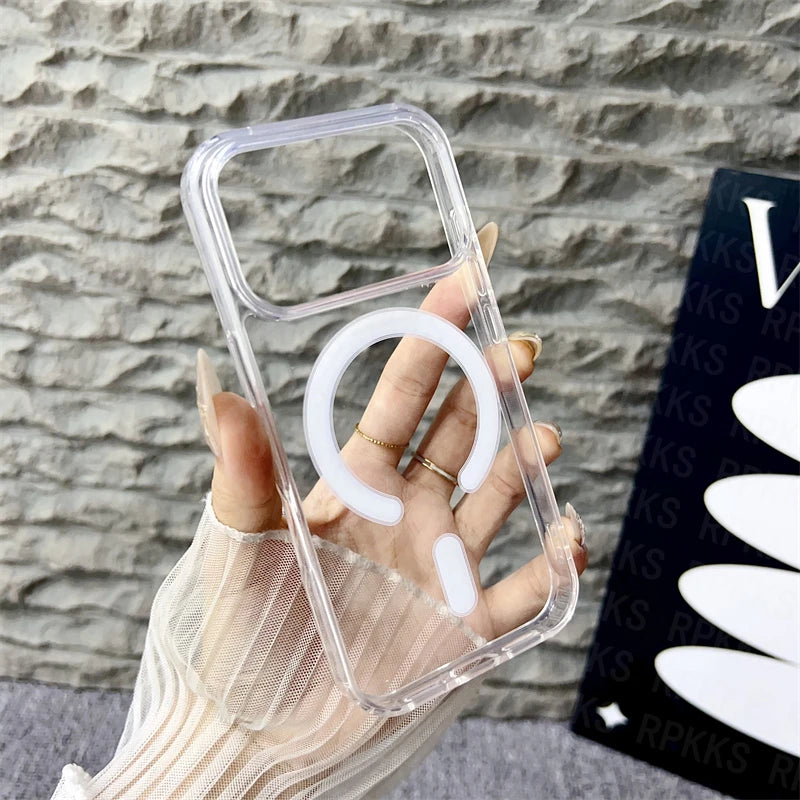 Original For Magsafe Magnetic Wireless Charging Case For iPhone 17 Air 16 15 14 13 12 11 Pro Max 17 Plus Mini Clear Back Cover