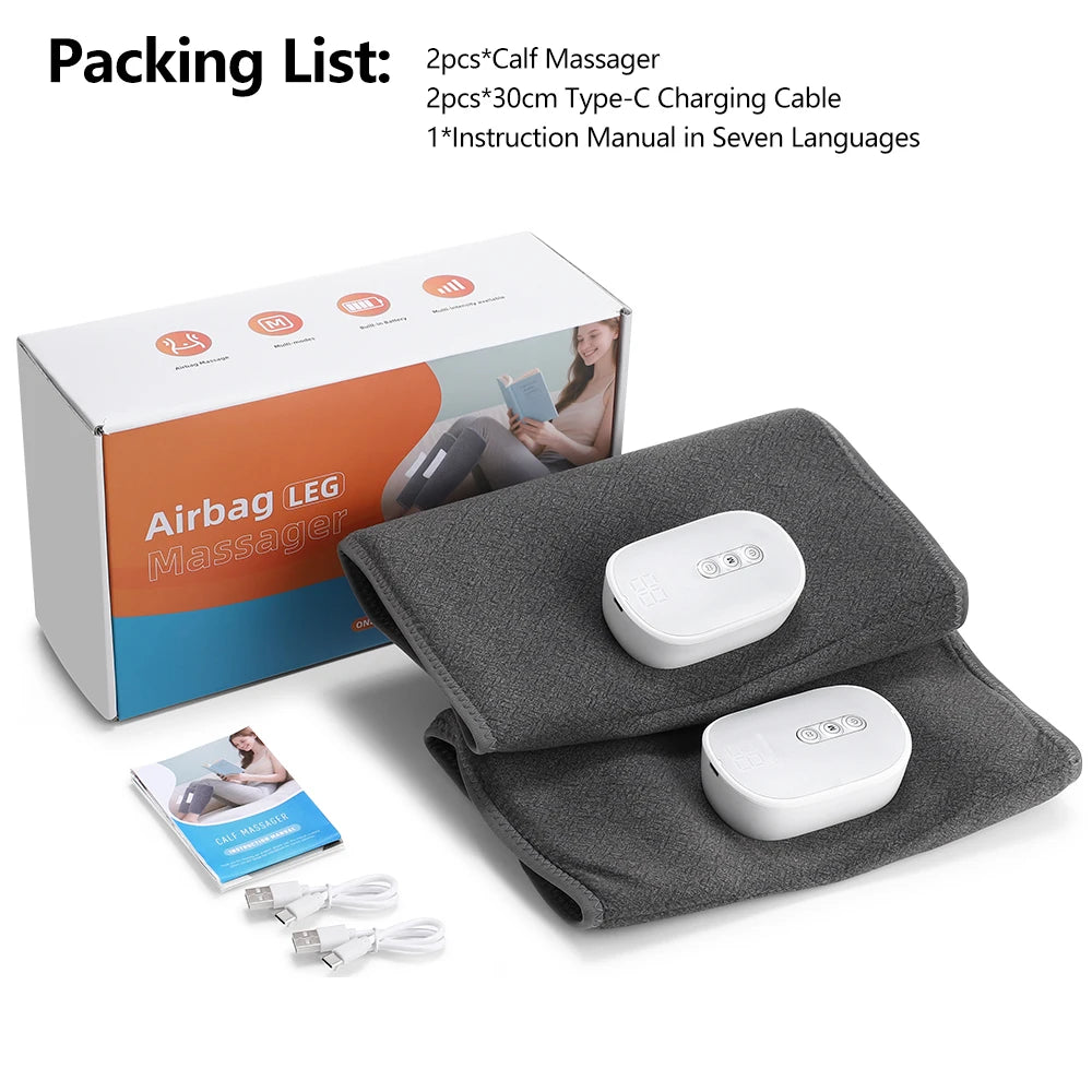 Electric Leg Massager Wireless Rechargeable Air Compression Calf Massage Relax Leg 3 Modes 360° Air Pressure Air Bag Leg Massage