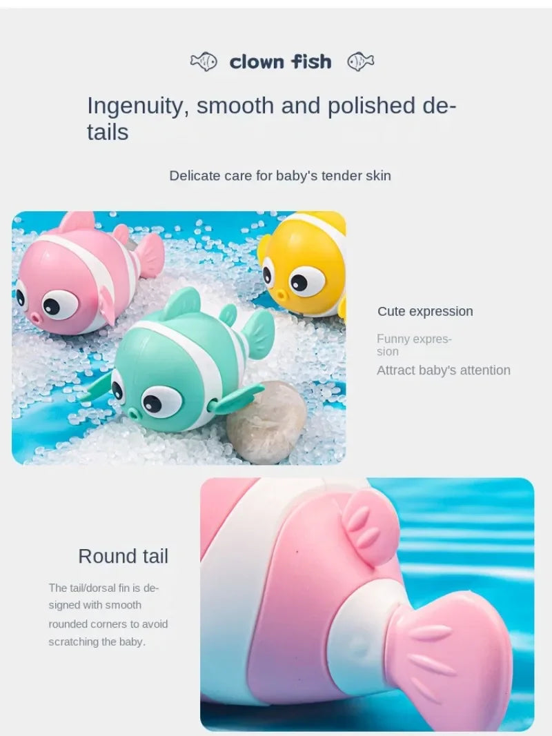 Bath Toys Cute Swimming Clown Fish Bath Toy for Toddlers Floating Wind Up Toys for Boy Girl New Born Baby Bathtub Toddler Toys