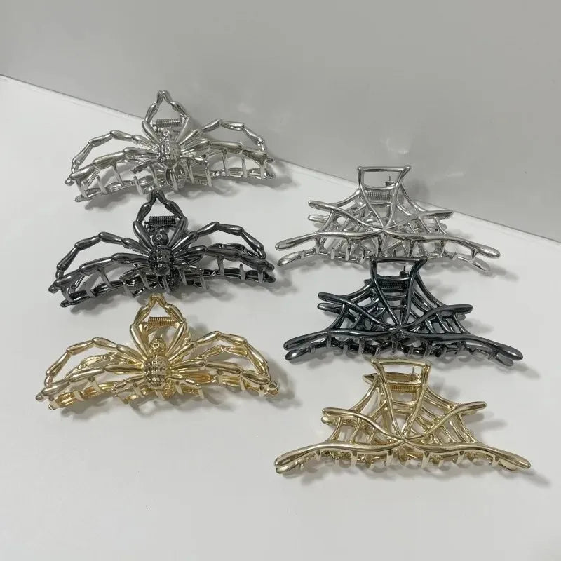 Halloween Spider Skeleton Hair Claw Clips for Women Jewelry Accessories Black Silver Gold Large Barrette Party Headwear