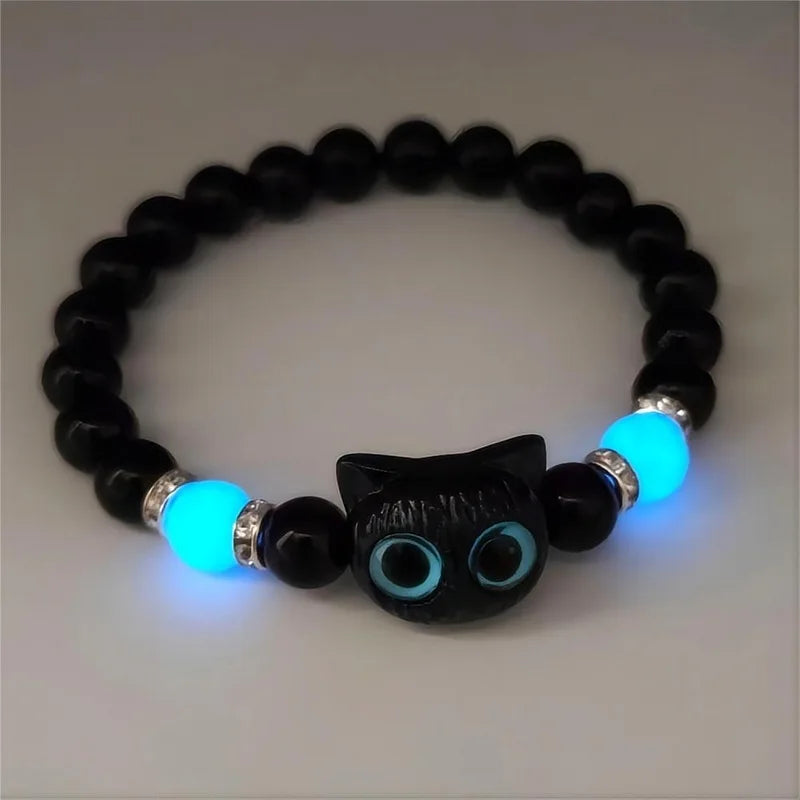 Cute Cartoon Big Eye Cat Luminous Bracelets Glow In The Dark Fluorescence Pendant Bracelet For Women Couple Friendship Jewelry