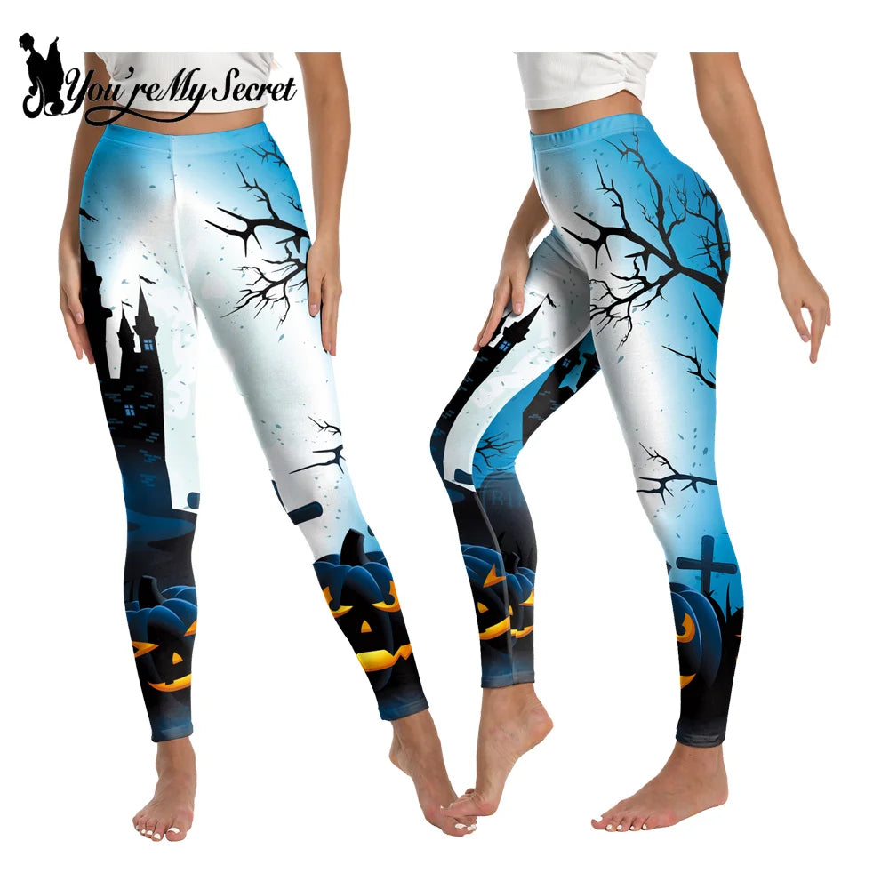 [You're My Secret]Halloween Cosplay 3D Skeleton Printed Leggings stretch elastic Skinny Fit Push Up Pants Women pumpkin Trousers