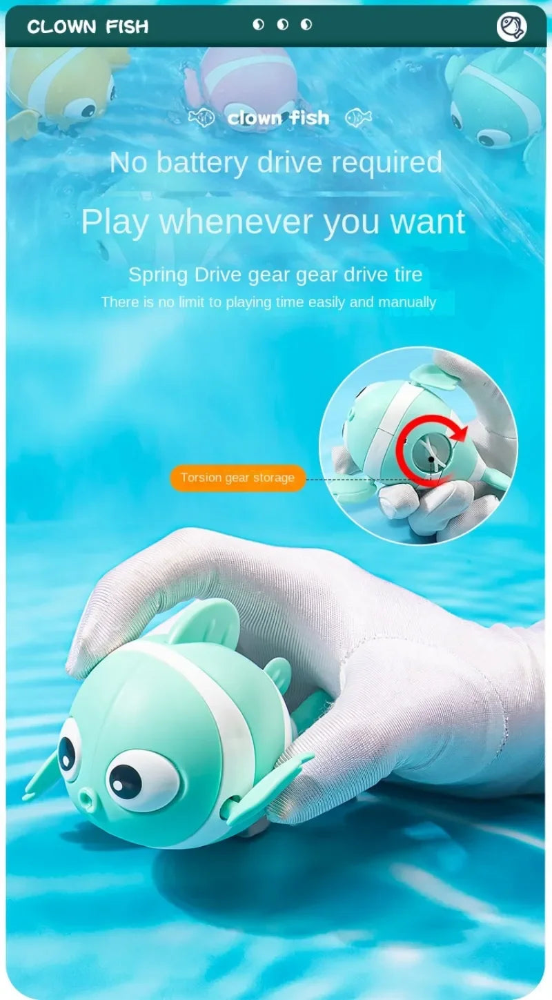 Bath Toys Cute Swimming Clown Fish Bath Toy for Toddlers Floating Wind Up Toys for Boy Girl New Born Baby Bathtub Toddler Toys