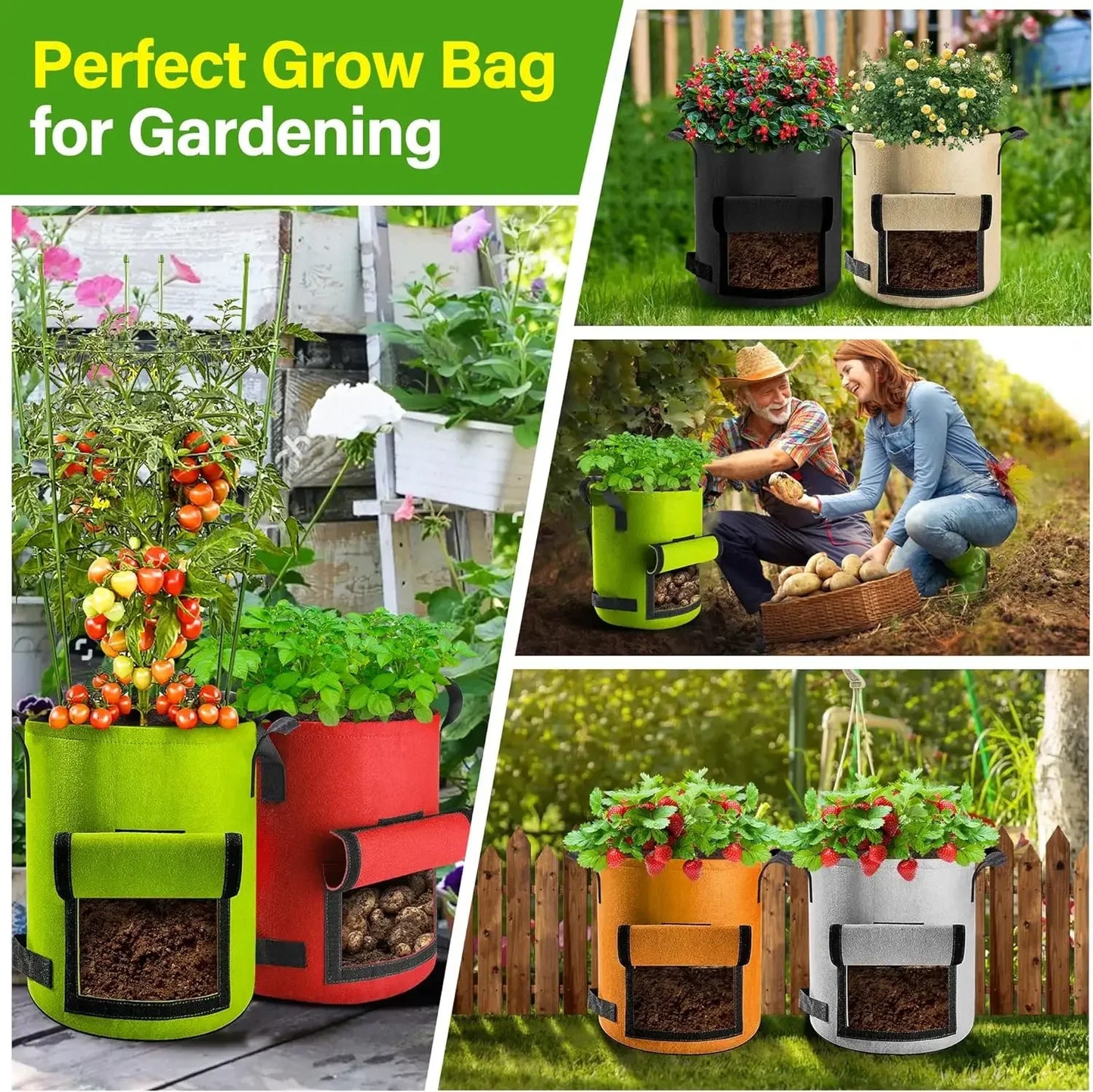 5/10Gallon Felt Plant Grow Bags Nonwoven Fabric Garden Potato Pot Greenhouse Vegetable Growing Bags Moisturizing Vertical Tools