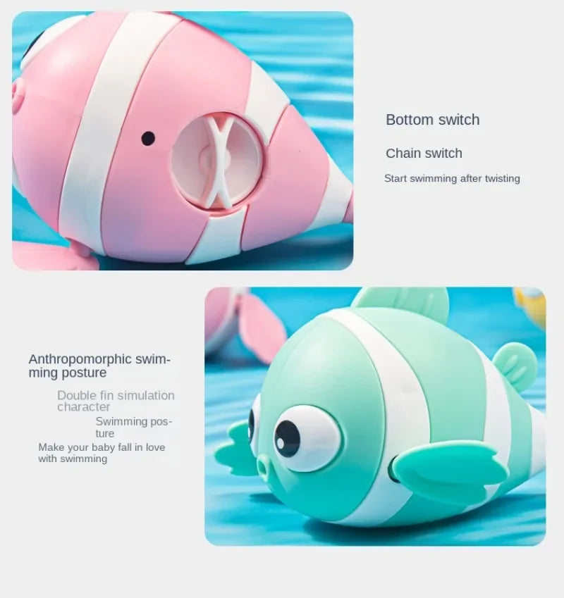 Bath Toys Cute Swimming Clown Fish Bath Toy for Toddlers Floating Wind Up Toys for Boy Girl New Born Baby Bathtub Toddler Toys