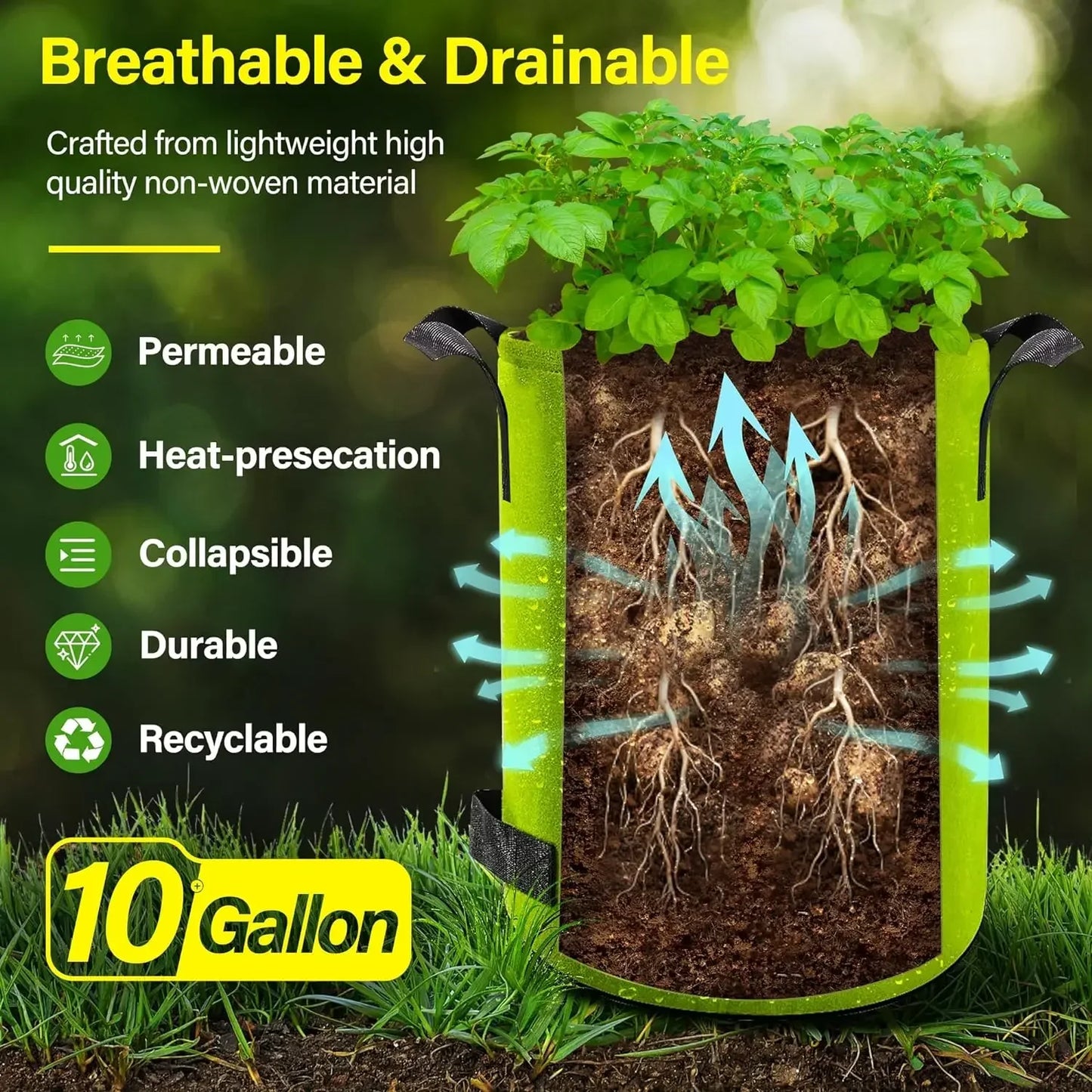 5/10Gallon Felt Plant Grow Bags Nonwoven Fabric Garden Potato Pot Greenhouse Vegetable Growing Bags Moisturizing Vertical Tools