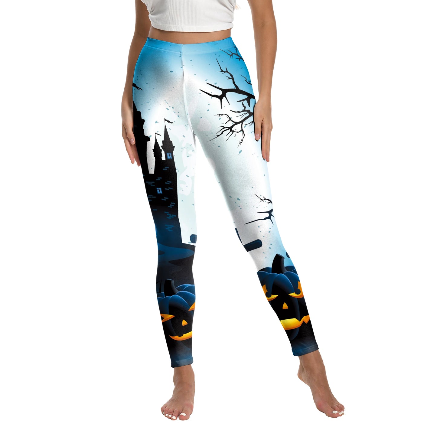 [You're My Secret]Halloween Cosplay 3D Skeleton Printed Leggings stretch elastic Skinny Fit Push Up Pants Women pumpkin Trousers
