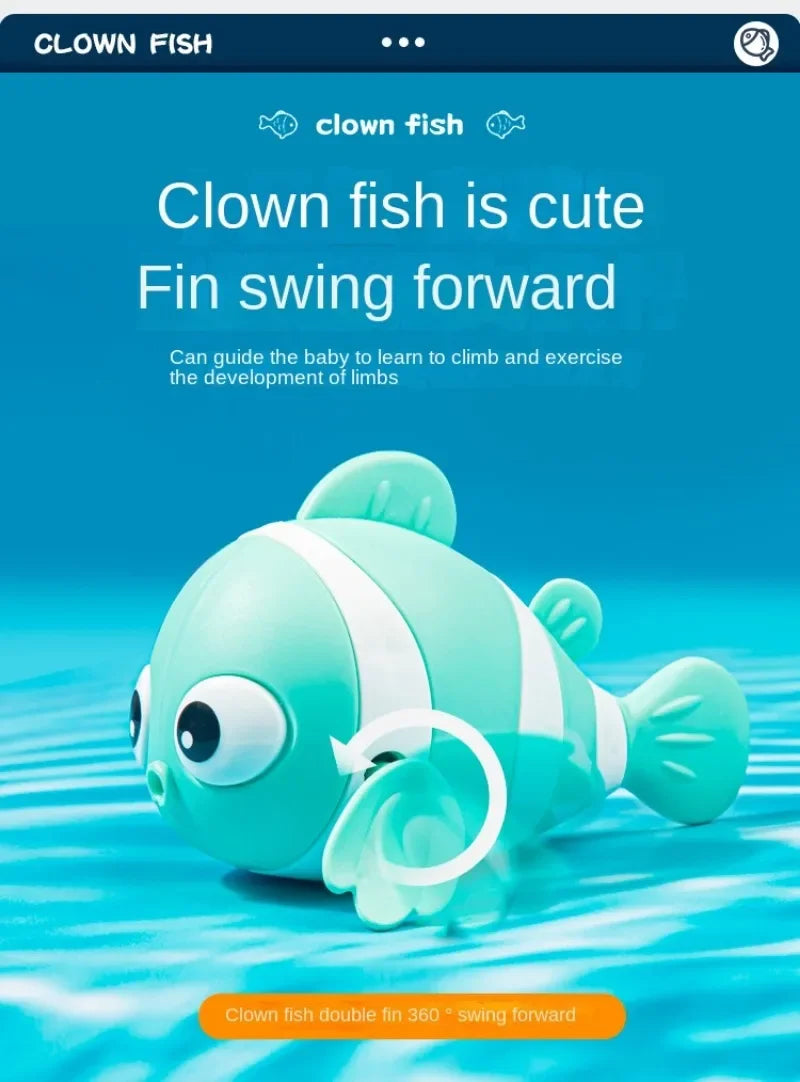 Bath Toys Cute Swimming Clown Fish Bath Toy for Toddlers Floating Wind Up Toys for Boy Girl New Born Baby Bathtub Toddler Toys