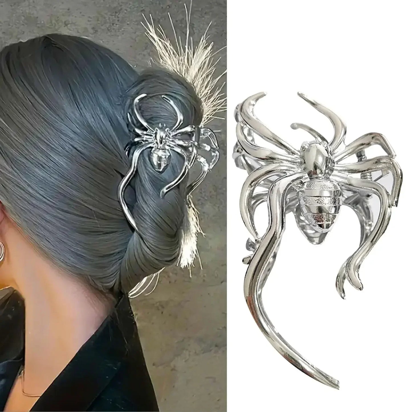Halloween Spider Skeleton Hair Claw Clips for Women Jewelry Accessories Black Silver Gold Large Barrette Party Headwear