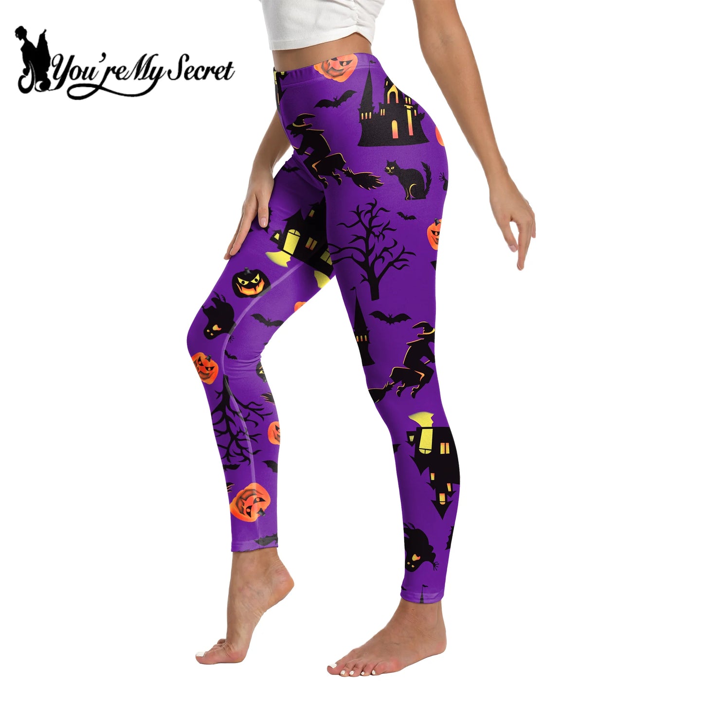 [You're My Secret]Halloween Cosplay 3D Skeleton Printed Leggings stretch elastic Skinny Fit Push Up Pants Women pumpkin Trousers