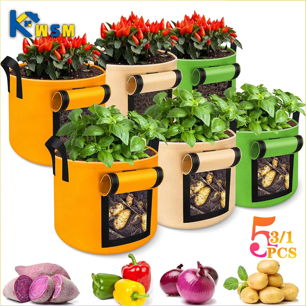 5/10Gallon Felt Plant Grow Bags Nonwoven Fabric Garden Potato Pot Greenhouse Vegetable Growing Bags Moisturizing Vertical Tools