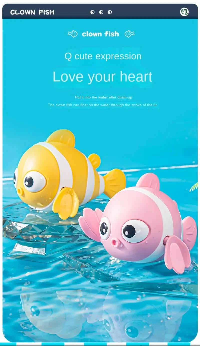 Bath Toys Cute Swimming Clown Fish Bath Toy for Toddlers Floating Wind Up Toys for Boy Girl New Born Baby Bathtub Toddler Toys