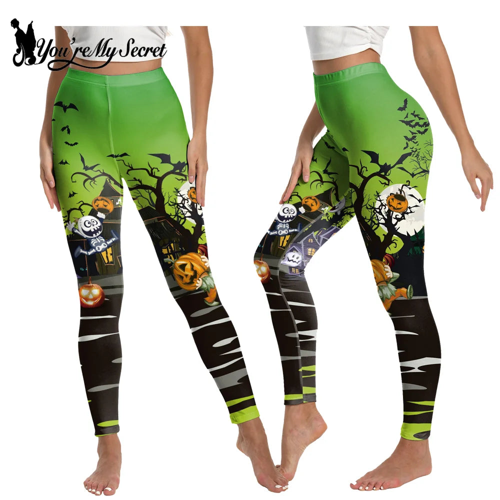 [You're My Secret]Halloween Cosplay 3D Skeleton Printed Leggings stretch elastic Skinny Fit Push Up Pants Women pumpkin Trousers