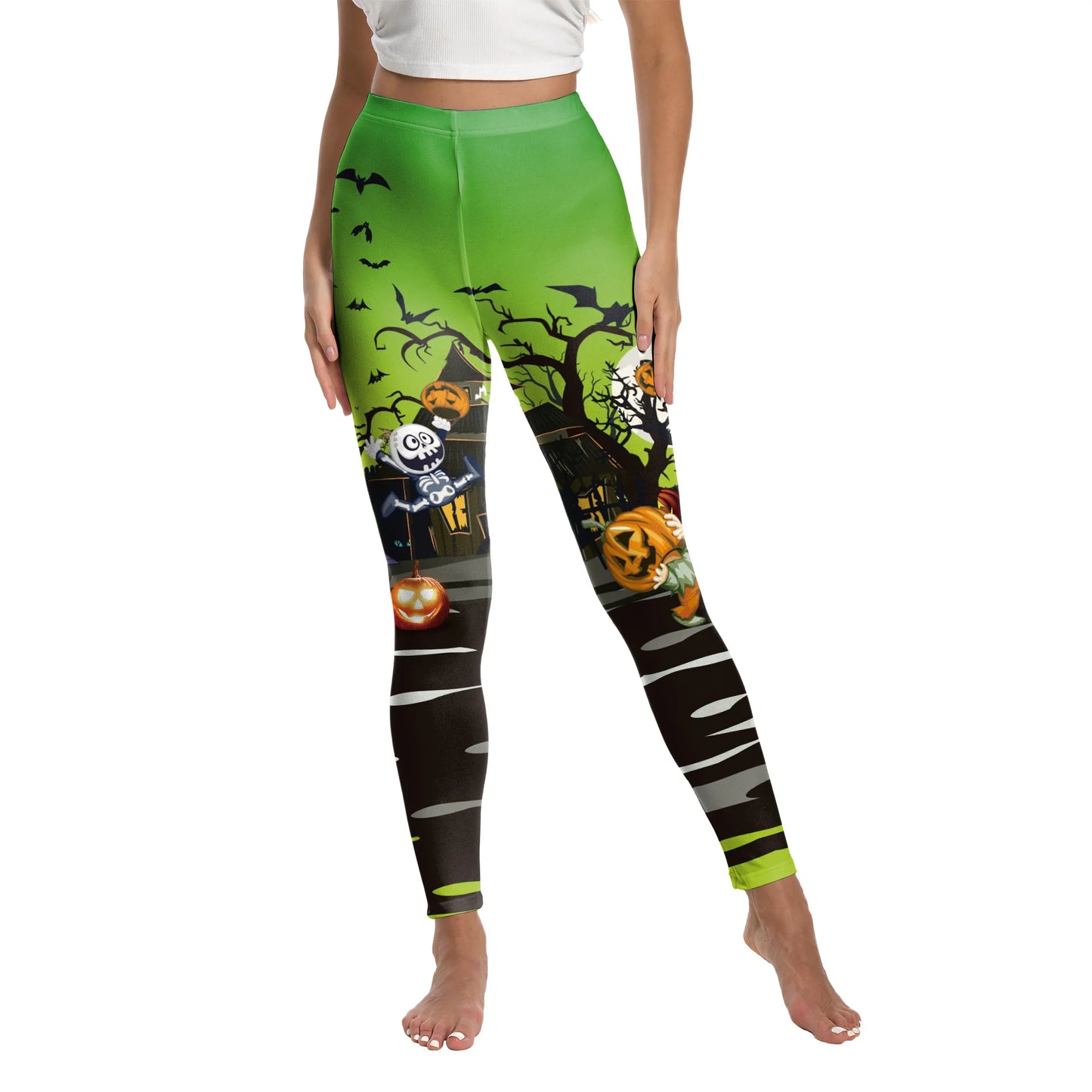 [You're My Secret]Halloween Cosplay 3D Skeleton Printed Leggings stretch elastic Skinny Fit Push Up Pants Women pumpkin Trousers