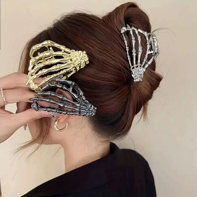 Halloween Spider Skeleton Hair Claw Clips for Women Jewelry Accessories Black Silver Gold Large Barrette Party Headwear