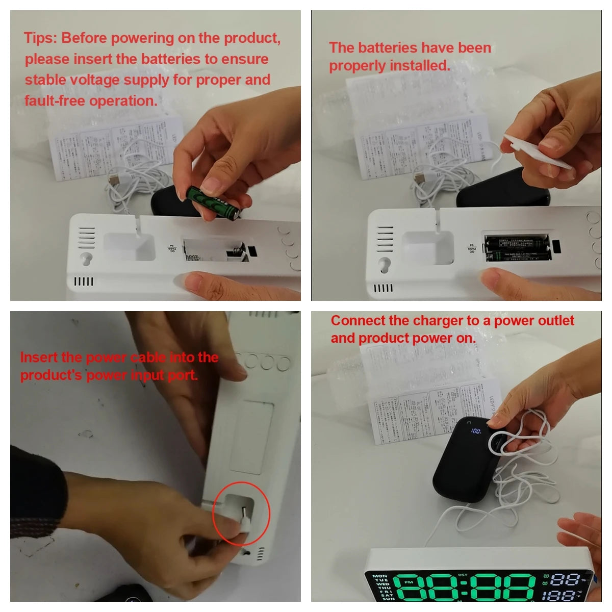 9 Inch Large Digital Wall Clock USB Powered TEMP Humidity Week Auto Dimmer DST Table Clock 12/24H Electronic LED Alarm Clock