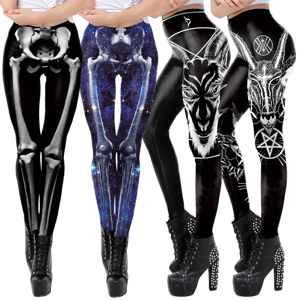 [You're My Secret]Halloween Cosplay 3D Skeleton Printed Leggings stretch elastic Skinny Fit Push Up Pants Women pumpkin Trousers