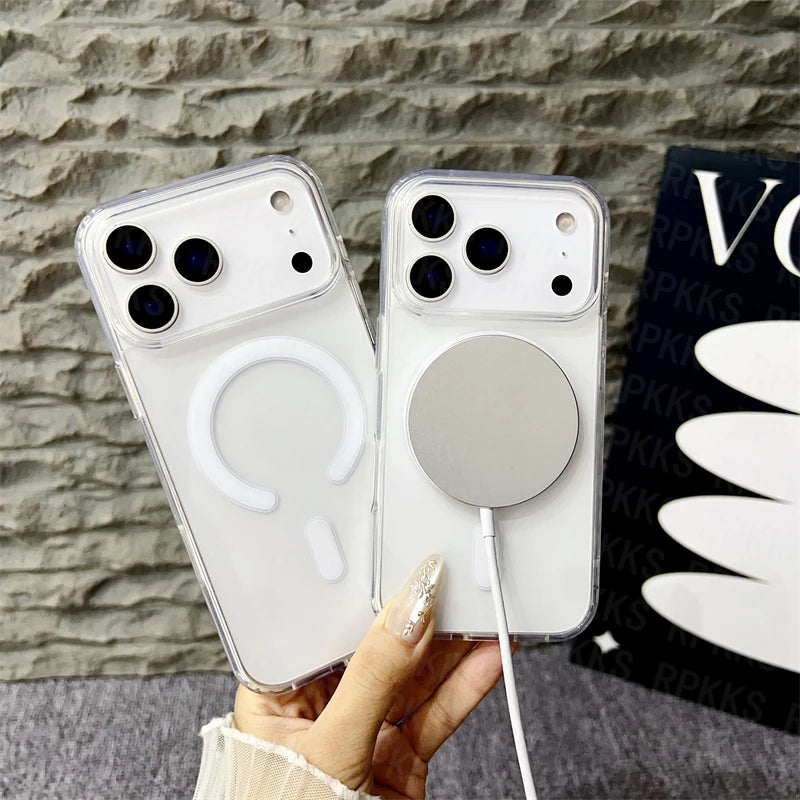 Original For Magsafe Magnetic Wireless Charging Case For iPhone 17 Air 16 15 14 13 12 11 Pro Max 17 Plus Mini Clear Back Cover