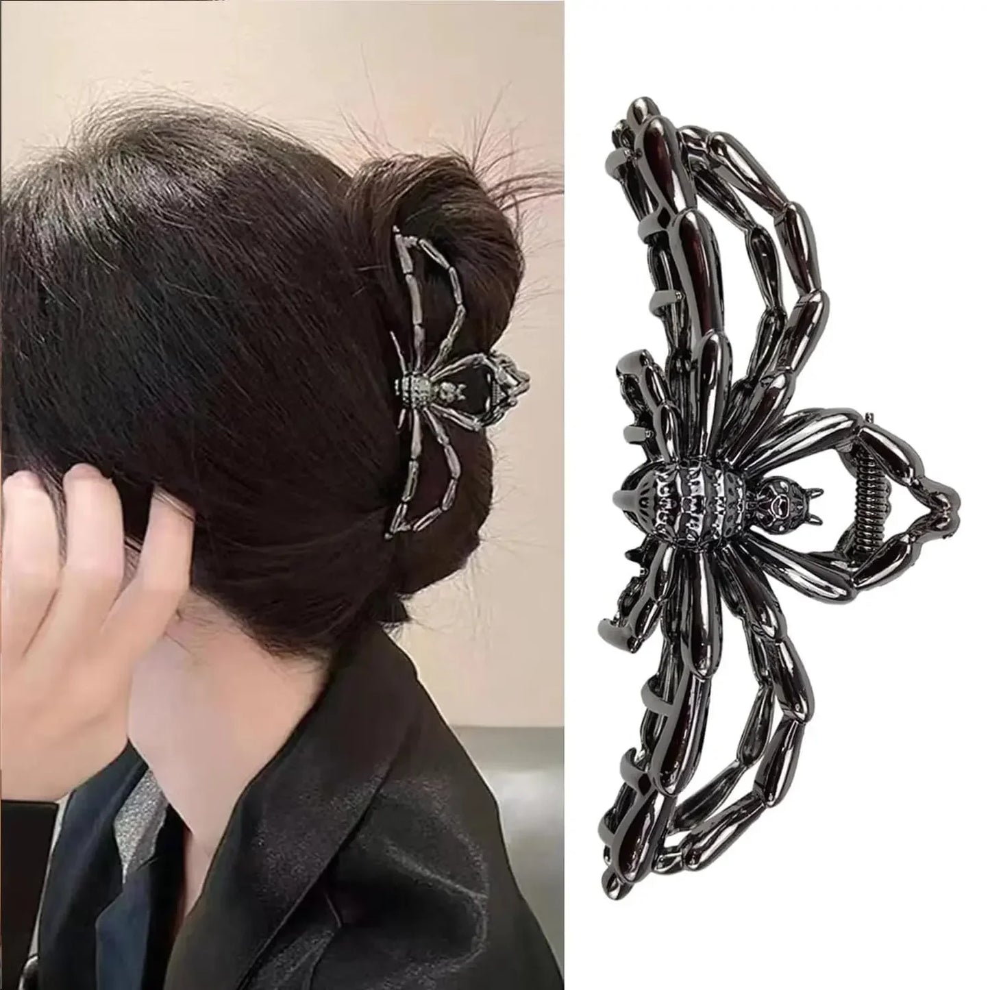 Halloween Spider Skeleton Hair Claw Clips for Women Jewelry Accessories Black Silver Gold Large Barrette Party Headwear